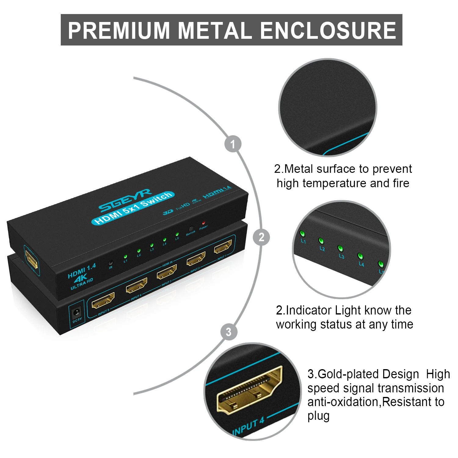 SGEYR HDMI сплиттер переключатель 5 вход 1 выход HDMI адаптер коммутатор 5X1 4K HDMI переключатель для xbox 360 PS4/3 Smart Android HDTV