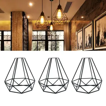 

Indoor Retro Pendant Light Lampshade Iron Home Hanging Pendant Accessories Ceiling Light Cover DIY Decorative Cage Shape Frame