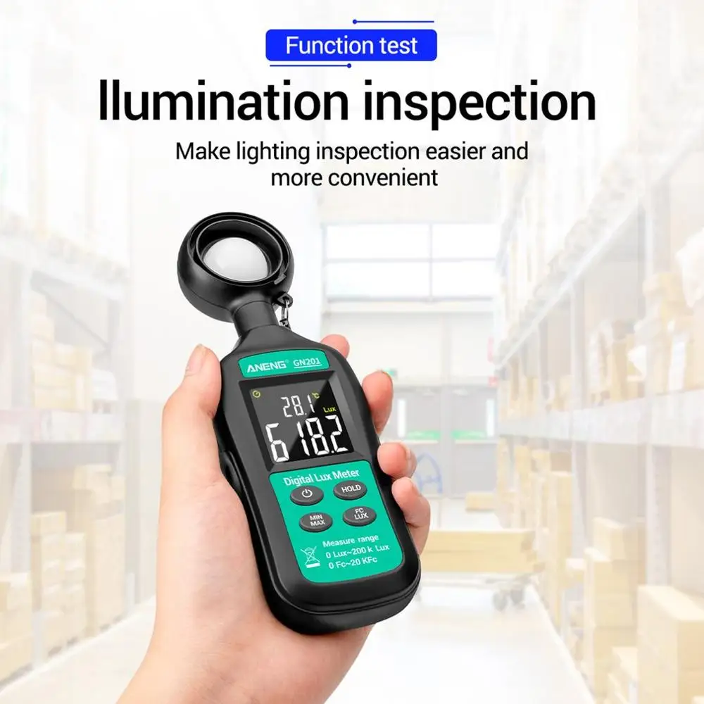 GN201 Luxmeter Digital Light Meter 200K Lux Meter Photometer uv Meter UV Radiometer Handheld Illuminometer Photometer afbeelding
