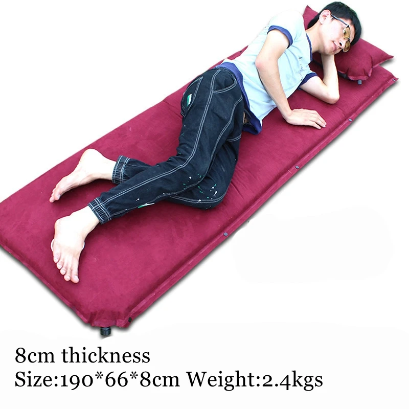 CS036-8 Suede 8cm Thick Inflatable Cushion Camping Lunch Cushion 199 * 66 * 8cm Automatic Outdoor Tent Inflatable Mattress