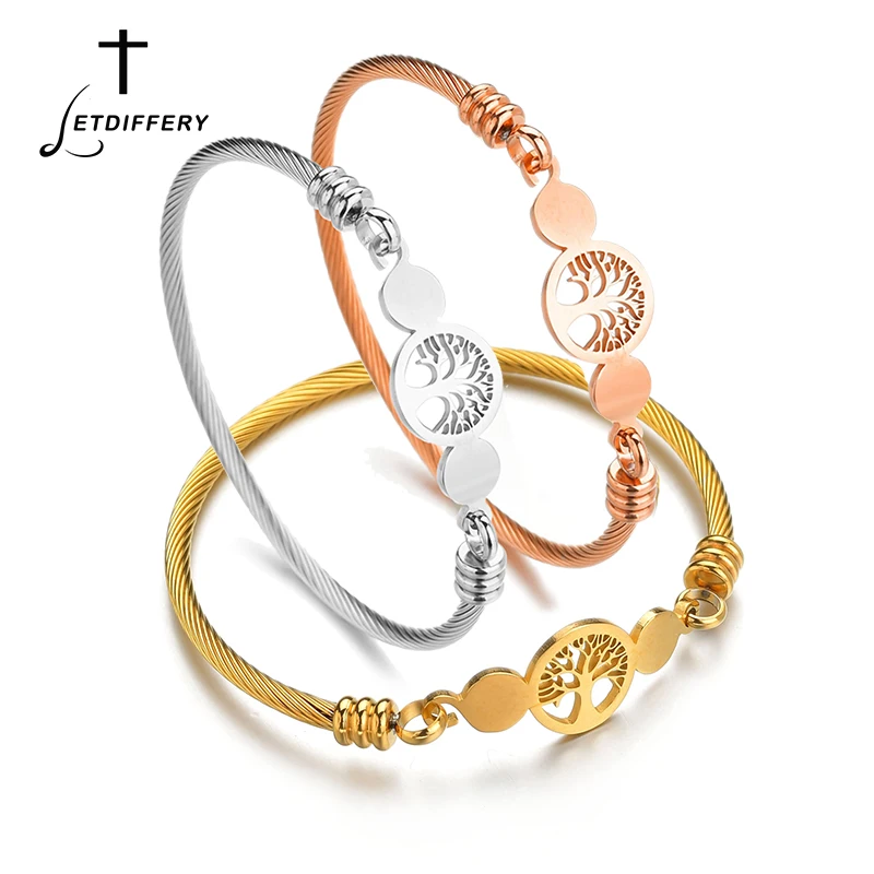 

Letdiffery Hollow Tree of Life Stainless Steel Charms Bangle for Women Gold Silver Wedding Jewelry Engagement Gifts