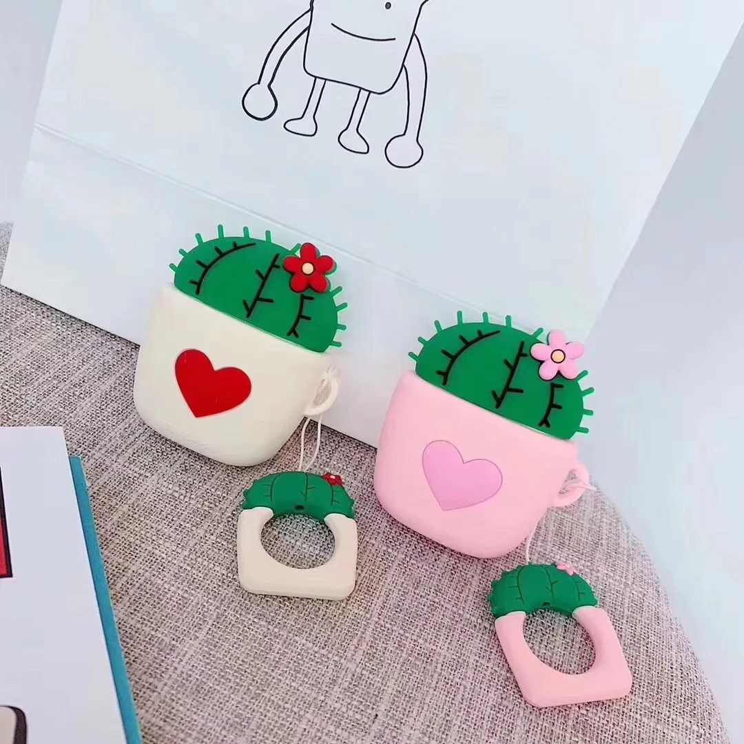 

For Airpods 2 Silicone Earbud Case For Air Pods2 Case Cute Headphones Box Case 3D Cactus Cover For Airpods Accessories