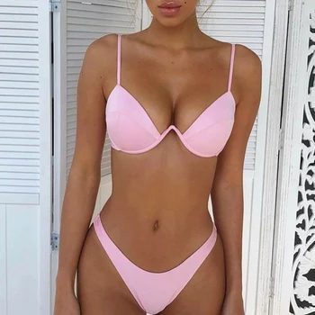 

Hot Sale Women Push-up Bandage Bikini Solid Color Swimsuit Low Waist Triangle Swimwear Sexy Bathing Suit Maillot De Bain Femme