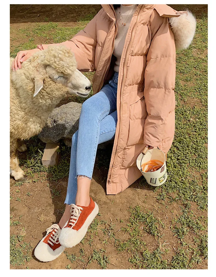Photo Shoot New Style Best Friend Korean-style Hooded Large Fur Collar INS down Jacket Medium-length Cotton Coat WOMEN'S Co