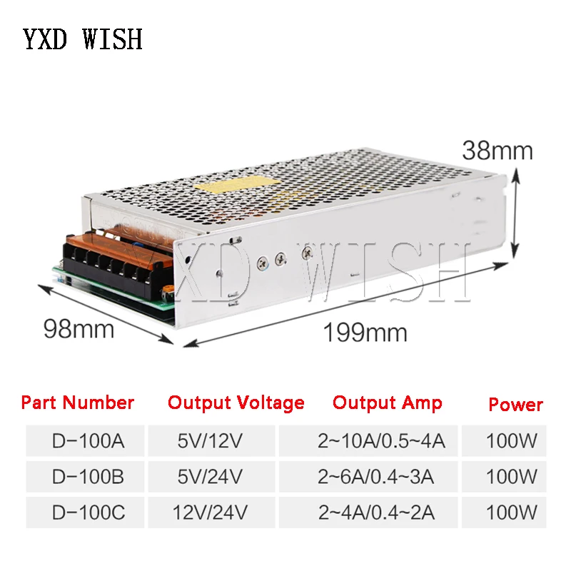 DC, saída dupla, 30W, 50W, 60W, 100W, 200W, 350W, 5V, 12V, 24V