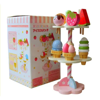 

Pretend Play Kitchen Toy Ice Cream Tree Table Simulation Kitchen Set for Kids Children Wooden Toys Birthday Gifts for Girls
