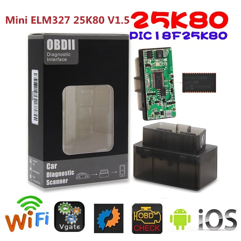 ELM 327 v1.5 Mini OBD2 PIC18F25K80 elm327 v1.5 v2.1 wifi/bluetooth-сканер для мультибрендовых автомобильных сканеров OBD 2 диагностический инструмент
