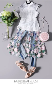 

Original Fashion Design Embroidery Mesh Skirt Decorated Jeans Women Pencil Denim Pants