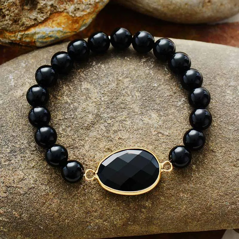 Latest Women Stretchy Bracelets 8MM Lapis Luzuli Black Onyx Charm Elastic Beads Bracelet Natural Stone Jewelry Wholesale