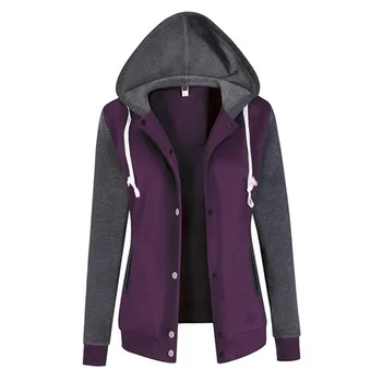 

GAOKE Spring Autumn Casual Stitching Long Sleeve Coat Women Hoody Jacket And Coat Hooded Single Breasted Jacket Outerwear
