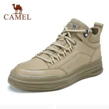 

CAMEL 2020 Autumn New High-top Sneakers Men Genuine Leather Casual Tooling Shoes Grey Khaki Comfortable Fashion Men Shoes