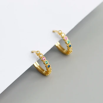 

FC Jewelry Real 925 Silver Unusual Gold Color Arc Rainbow Row Pink Blue Zirconia Hoop Earring For Women Ear Accessories 2020 NEW