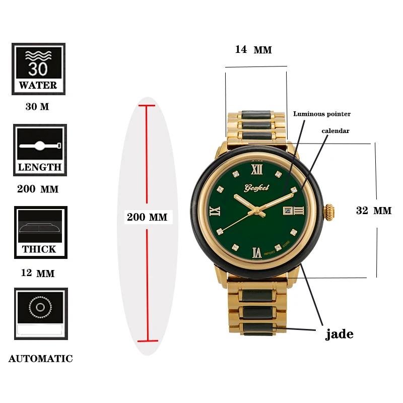 GEZFEEL оригинальные нефритовые кварцевые часы усовершенствованный механизм для бега роскошные женские водонепроницаемые часы с сертификатом Relogio Feminino
