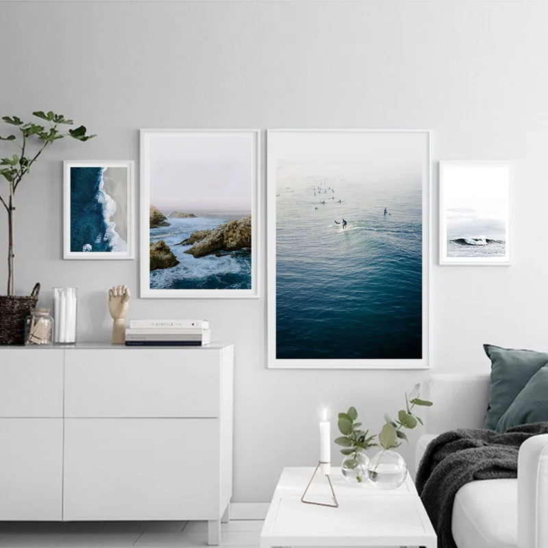 

Blue Sea Ocean Wall Poser Nordic Canvas Art Seascape Print Scandinavian Painting Landscape Nature Decorative Picture Room Decor