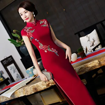 

Long Red Cheongsam In Winter 2020 New Women's Dignified And Grand Show Performance Improved Retro Stage Performance Clothes