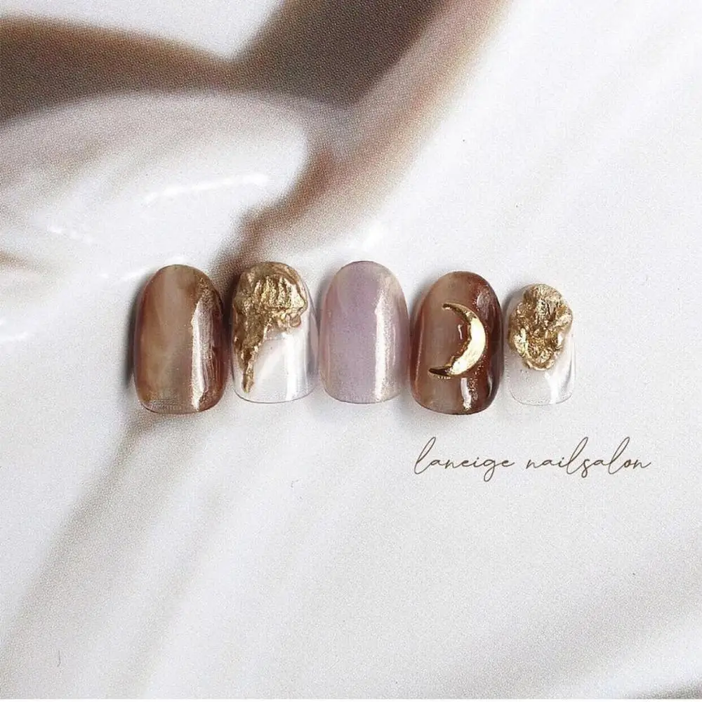 20PCs INS Moon Alloy Nail Art Decorations Rose Gold 3d New Arrive Charms Nail Studs DIY Manicure Japanese Jewelry Accessory Hot