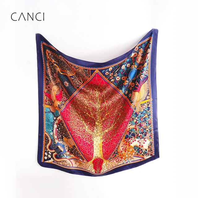 53*53cm Square Silk Scarf 100% Women Foulard Head Scarf Ladies Shawl Wrap Muffler Pareo Bandanna Poncho Pañuelos Mujer For Girls Navy Blue