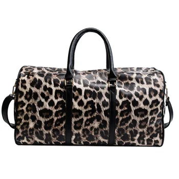 

Fashion Women Lepard Handbag Large Capacity Multifunction Shoulder Bag Travel Organizer Clothing Pouch Ladies Cylinder Bag