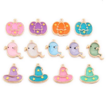 

10PCS/Lot Enamel Magic Hat Pumpkin Ghost Wizard Cap Charms Halloween Holiday Series DIY Jewelry Pendant Alloy Festival Gifts
