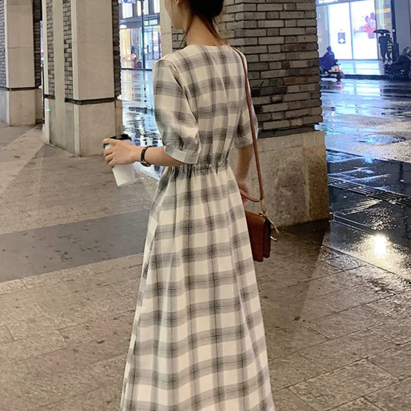 Dresses Women Summer High Street Plaid Students Fashion Korean Style  Ankle-length Button Female Hipster Slim Ulzzang Vintage Ins - AliExpress  200000345