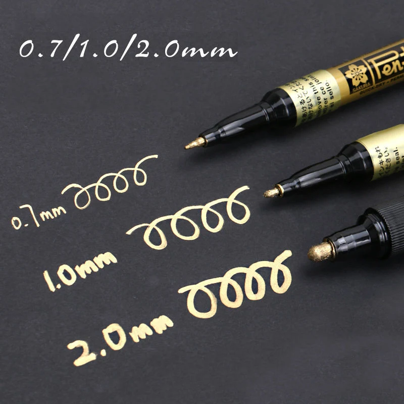Rotuladores metálicos permanentes dorados y plateados, gancho para rotuladores, papelería japonesa, 0,7/1,0/2,0mm