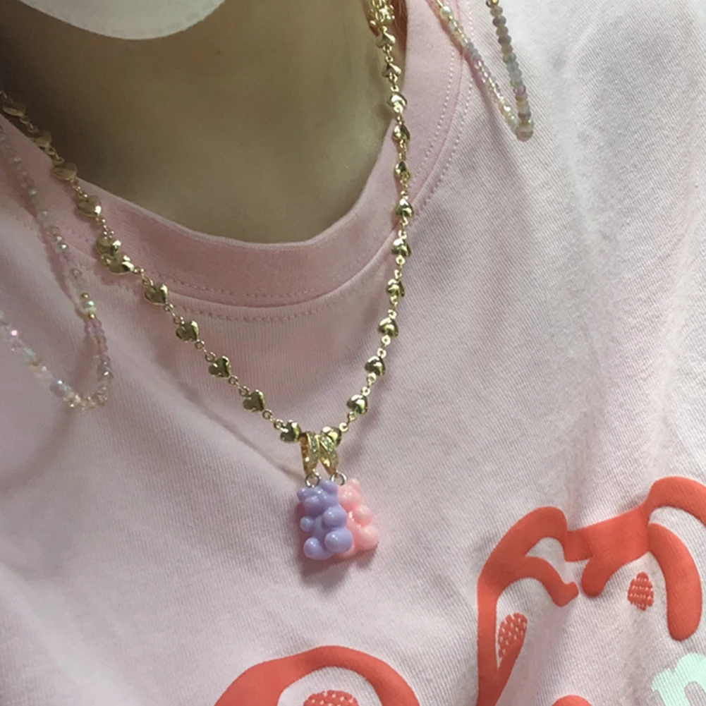 2021 Candy Color Gummy Bear Resin Pendant Necklace for Women Simple Golden Metal Chain Necklace Female Fashion Jewelry Gifts