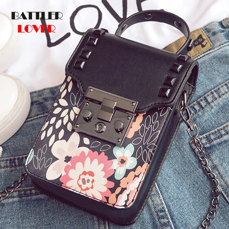latest women shoulder bag crossbody messenger bag chain square box shape with cartoon flower small fashion handbag bag for girls