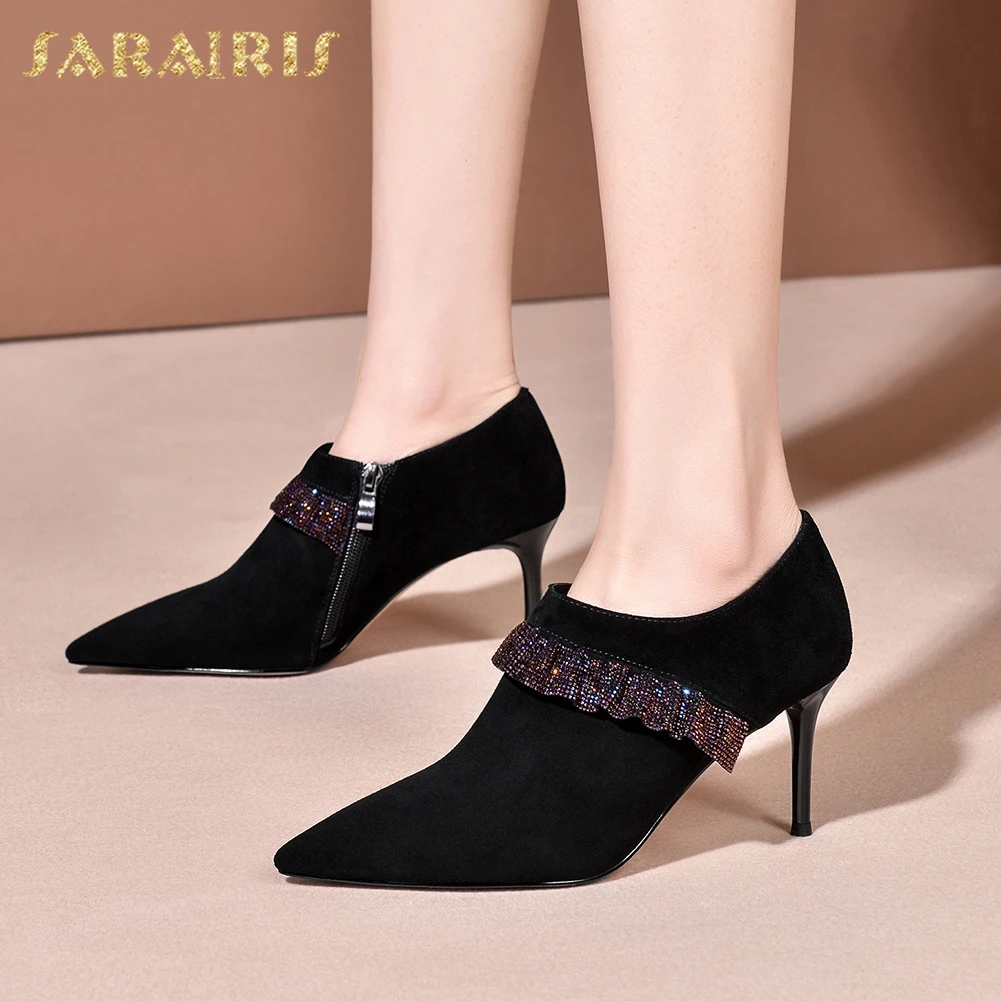 

Sarairis Fashion Hot Sale Kid Suede Zip Up Concise Pumps Woman Shoes Zip Up Thin High Heels Pointed Toe Party Pumps Women Shoes
