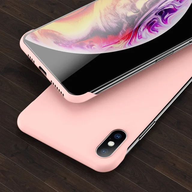 Тонкий жесткий поликарбонатный безрамный чехол для телефона для iphone 11 Pro Ma 6 6S 7 8 Plus XR X XS Max однотонный матовый чехол-накладка без полей - Цвет: Розовый