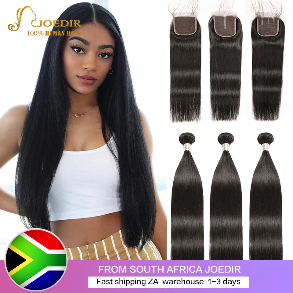 Pelo recto humano brasileño mechones con cierre de encaje mechones de cabello humano postizo mechones con cierre Joedir no Remy para las mujeres negras