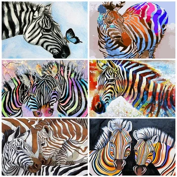 

AZQSD Oil Painting By Numbers Animal DIY Unframe Acrylic Paint Kits Adult Coloring By Numbers Zebra Handpainted Gift