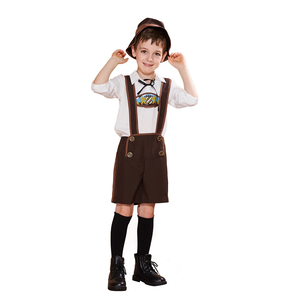 Мужские карнавальные костюмы Октоберфеста для мальчиков, Lederhosen, баварский немецкий детский праздничный костюм, костюм, рубашка, нарядная шляпа - Цвет: Kids