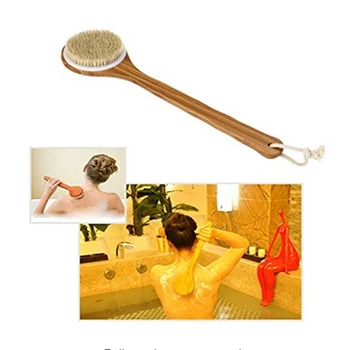 

1pc Long Wooden Handle Bathroom Body Back Shower Head Bristle Scrubber Hot Spring Scrubbing Home Shower Tool