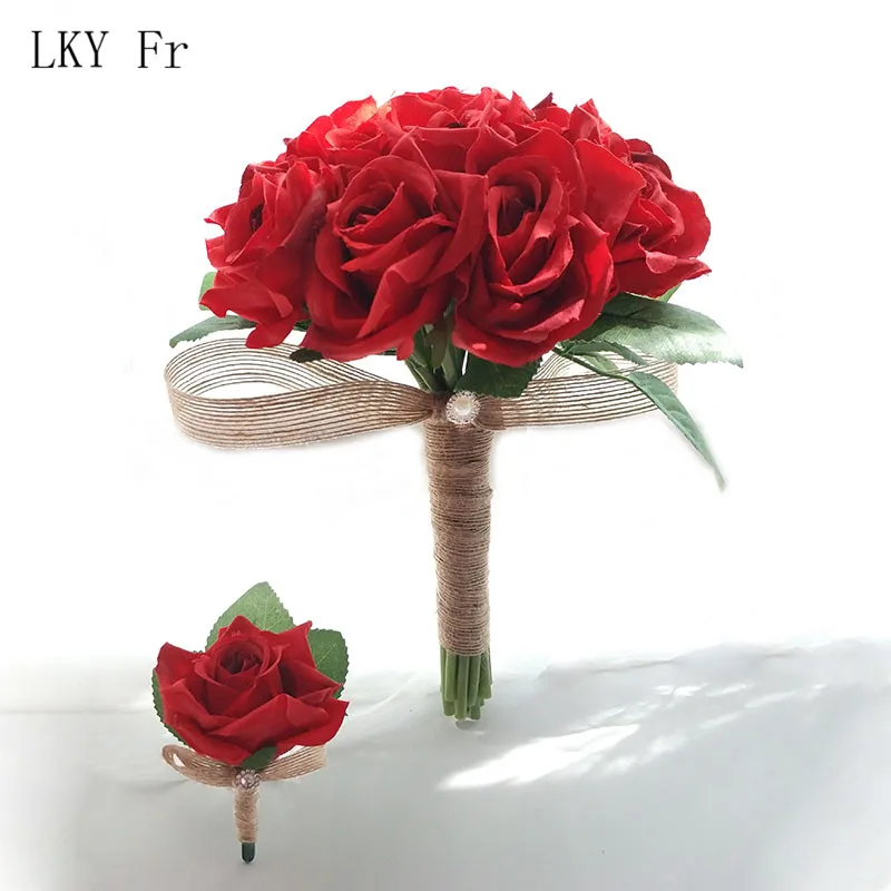 Red Bouquet LKY Fr Свадебные цветы Свадебный букет шелковых роз белый розовый корсаж Свадебные букеты для подружек невесты Свадебные аксессуары для свадьбы - Цвет: Red Bouquet