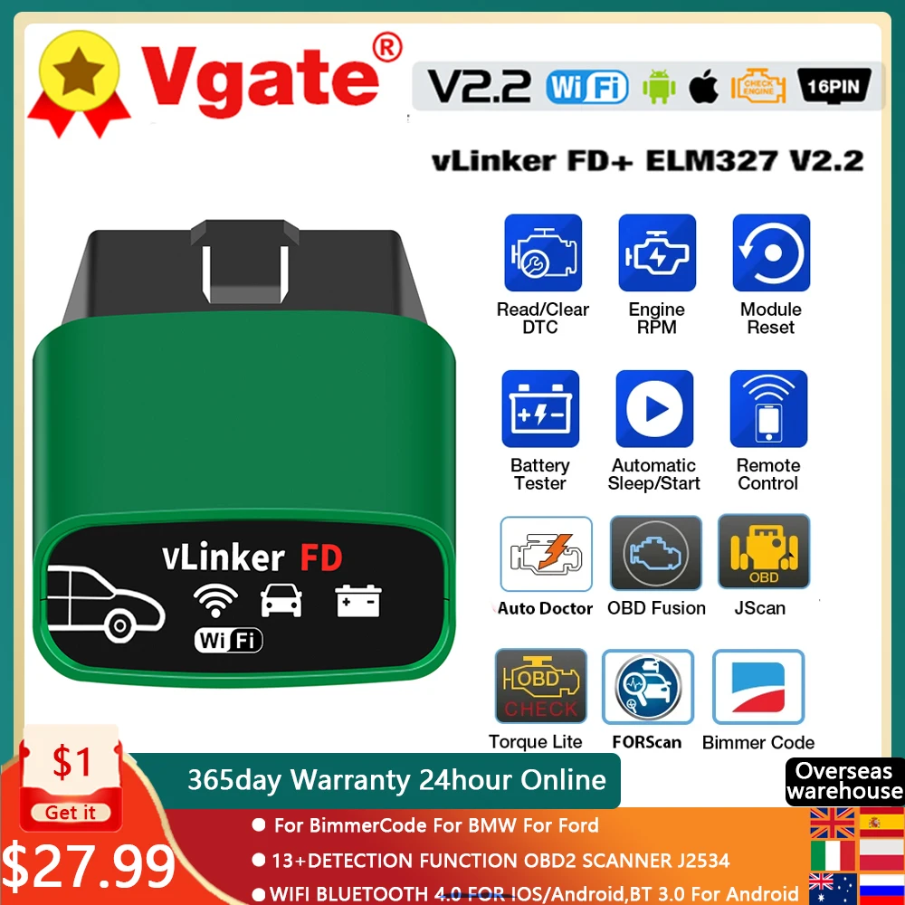 OBD2 MINI ELM327 V1.5 V2.1 OBD2 Lector de código Bluetooth para Android