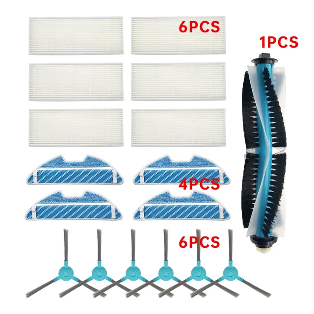HEPA Air Filter Mop Cloth Main Roller Side Brush for Conga 1290 1390 Robot Vacuum Cleaner Replacement  Spare Accessories Parts Set 2