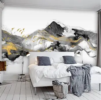 

Custom 3D Wallpaper Wall Murals Abstract Flying Bird Golden Ink Landscape Painting Living Room Bedroom TV Background Home Decor