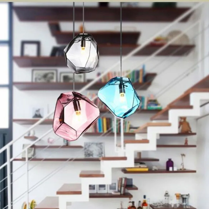 

Nordic Art Multicolored Glass Crystal Pendant Light Concise Diamond Dining Room Study Designer Hanging Lamp Free Shipping