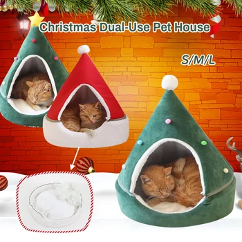 

Christmas Dog Cat Bed House Christmas Tree Shape Pet Cat House Home Warm Sleeping Bed Year Decor Dog Cat Soft Warm Nest Bed