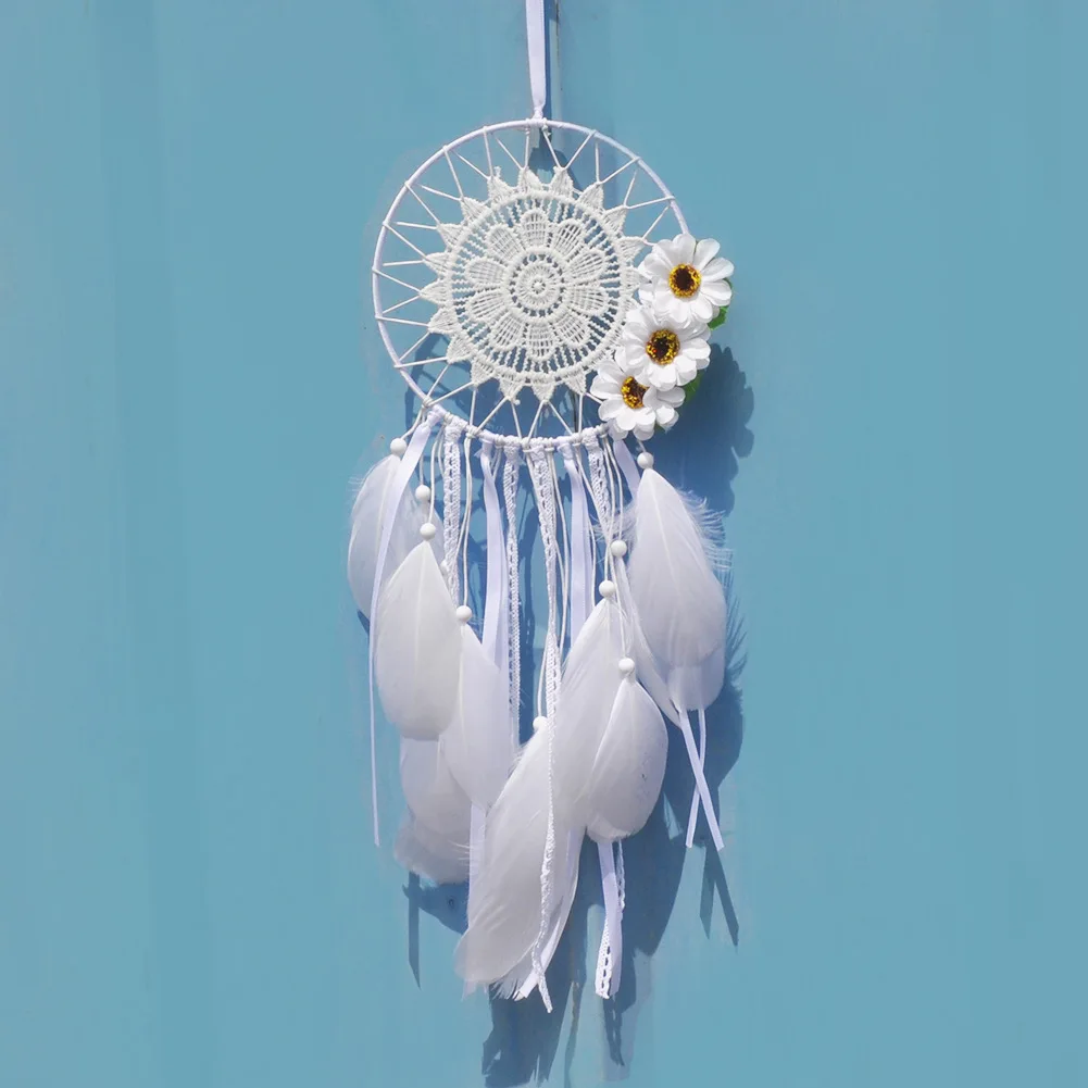 

Creative Three-Color White Feather Dreamcatcher Pendant Large Floating Indian Feather 3 Flower Dreamcatcher Cross Border Supply