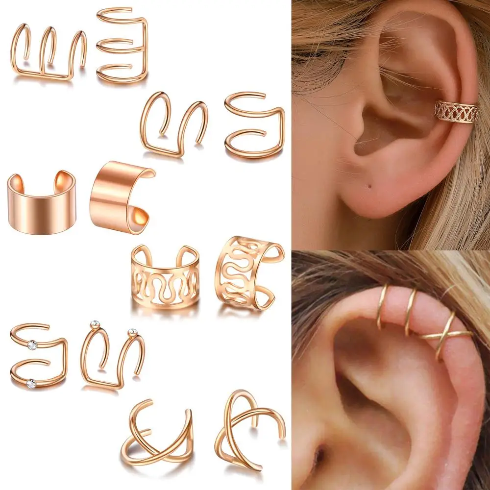 12 unids/set 2020 de oro de moda Color puños de oído hoja pendientes de Clip pendientes largos aretes pendientes para las mujeres los escaladores sin Piercing falso cartílago accesorios de aretes