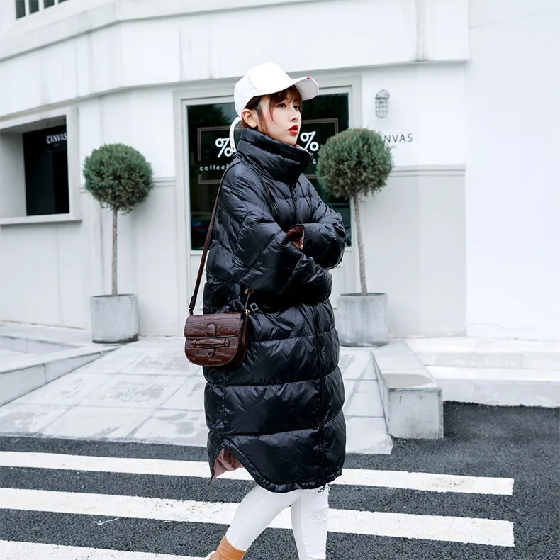 Winter New Style down Jacket Women's Mid-length over-the-Knee Stand Collar Korean-style Loose-Fit Coat Solid Color Versatil