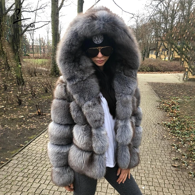 2021 New Real Fur Mink Coat With Warm Thick Fox Fur Collar Whole Skin  Nature Mink Fur Jackets Capped Winter Outwear