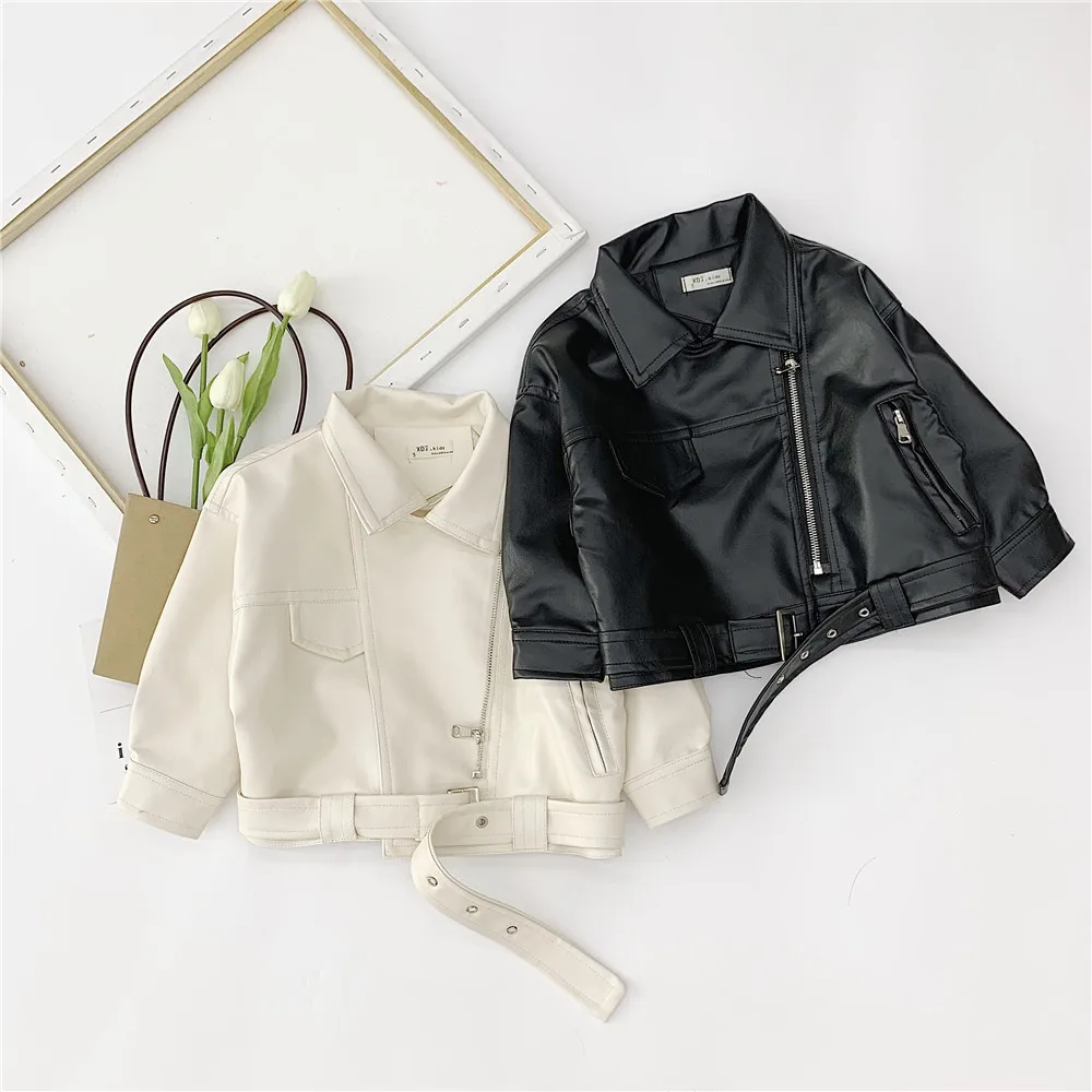 

2019 Autumn New Korean Version Children's Leather Jacket Girls Locomotive PU Leather Solid Colour Zipper Children Outwear