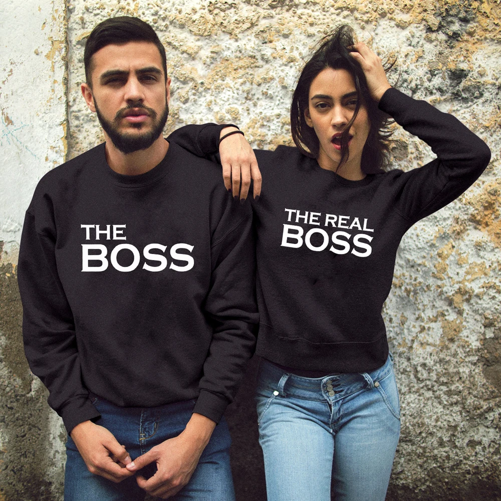 Толстовка для пар с надписью «The Boss The Real Boss»; Повседневная осенне-зимняя одежда унисекс; хипстерский свитер; пуловер
