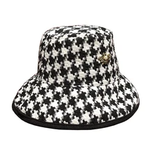 Дизайнер пчела осень зима для женщин Хаундстут ведро шапки Мода УФ шляпа дамы плед элегантный с большими полями шапки буквы оптом