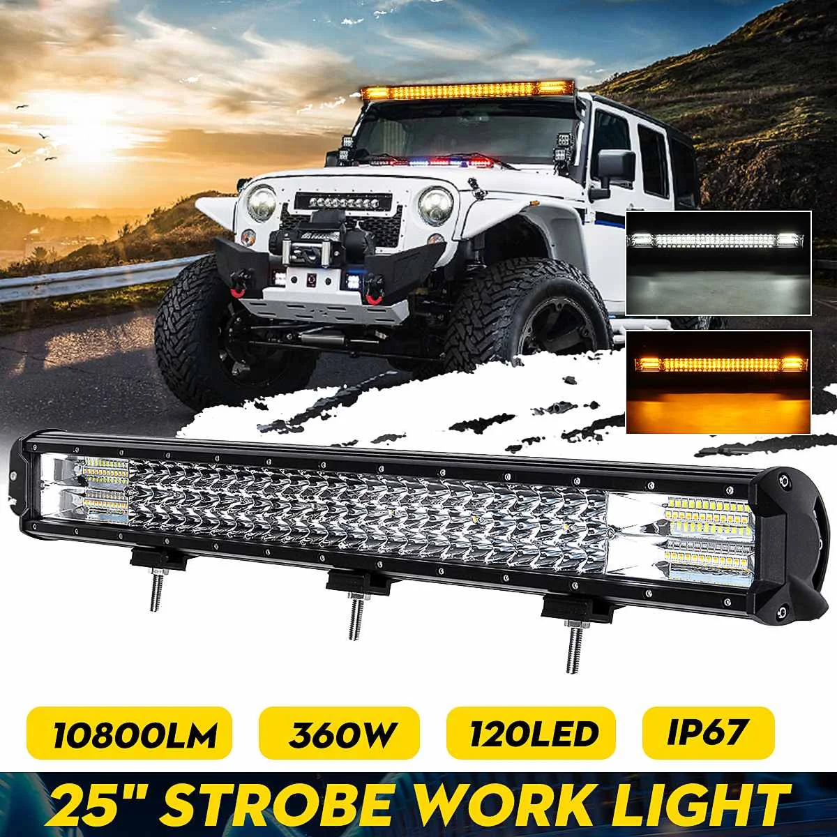 

Car 25" 360W 120 LED Work Light Bar Fog Light for Tractor Boat Offroad Off Road 4WD 4x4 Truck SUV ATV Pickup UTV for Jeep IP67