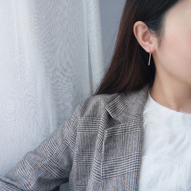 ElfoPlataSi Minimalist Genuine 925 Sterling Silver Fashion Cute Chain Hoop Earring For Women Sterling Silver Jewelry Gift DS1697