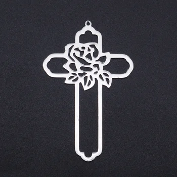 

5pcs/lot Stainless Steel Flower Cross Charm Pendant Wholesale Accept OEM Order Bracelet Making Charms Top Quality