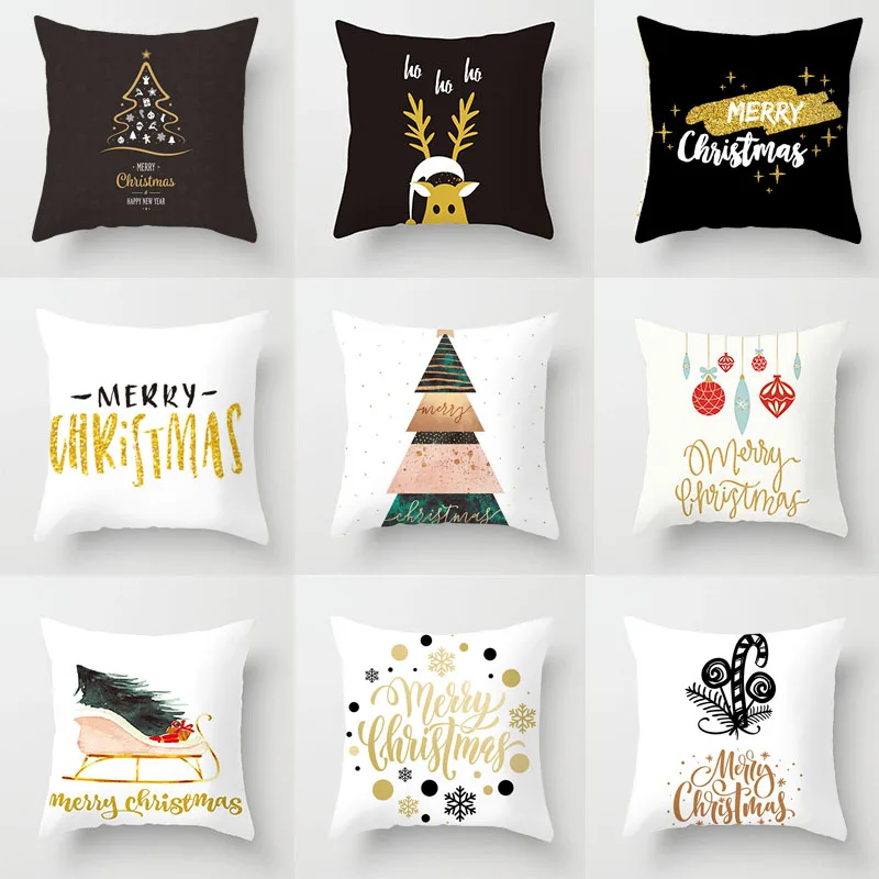 

1pc 45*45cm Merry Christmas Pillow Cover Gold Letter Polyester Cushion Cover Throw PillowCase New Year Xmas Party Home Sofa Deco